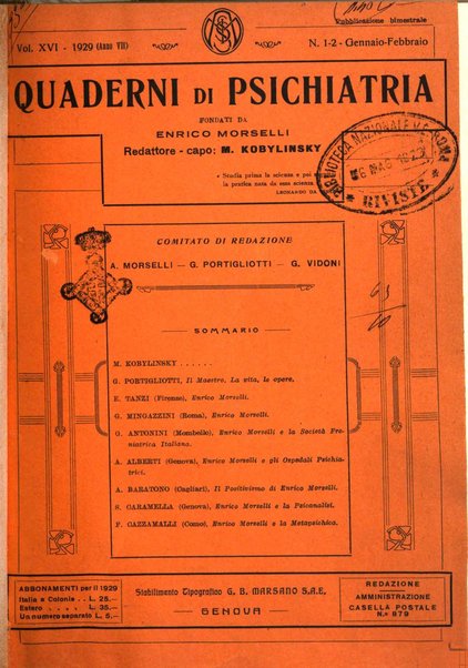 Quaderni di psichiatria rivista mensile teorica e pratica