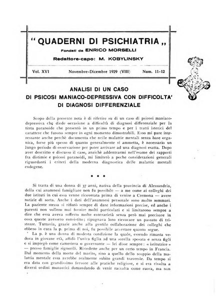 Quaderni di psichiatria rivista mensile teorica e pratica