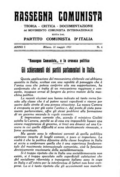 Rassegna comunista teoria, critica, documentazione del Movimento comunista internazionale