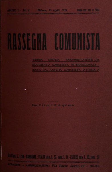 Rassegna comunista teoria, critica, documentazione del Movimento comunista internazionale