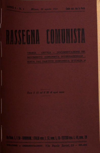 Rassegna comunista teoria, critica, documentazione del Movimento comunista internazionale