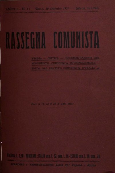 Rassegna comunista teoria, critica, documentazione del Movimento comunista internazionale