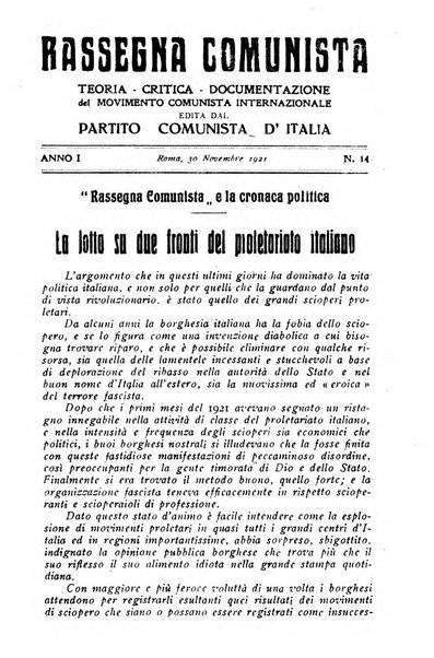 Rassegna comunista teoria, critica, documentazione del Movimento comunista internazionale