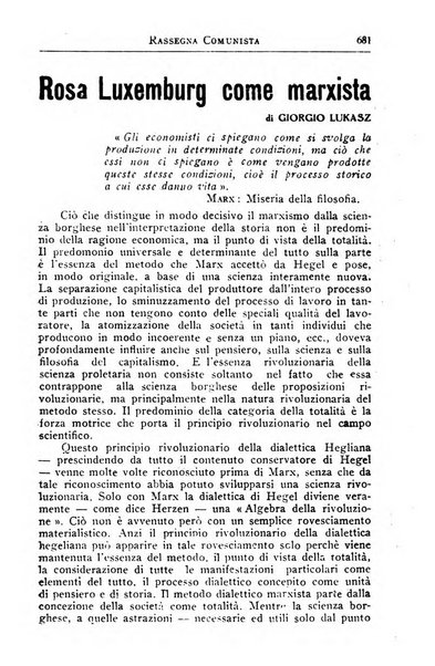 Rassegna comunista teoria, critica, documentazione del Movimento comunista internazionale