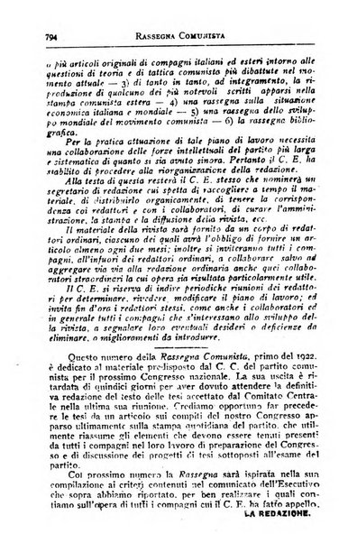 Rassegna comunista teoria, critica, documentazione del Movimento comunista internazionale