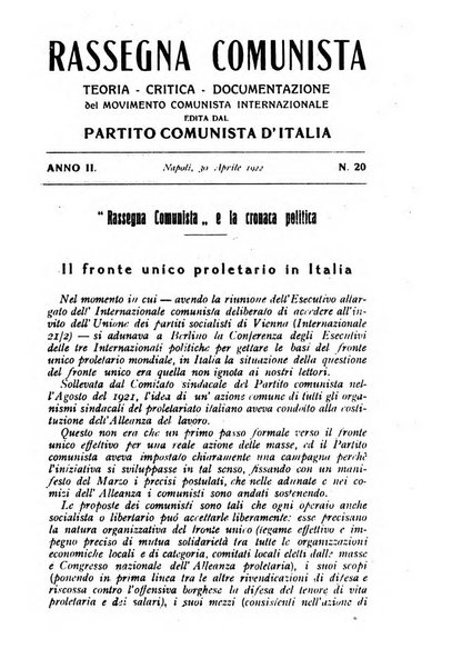 Rassegna comunista teoria, critica, documentazione del Movimento comunista internazionale