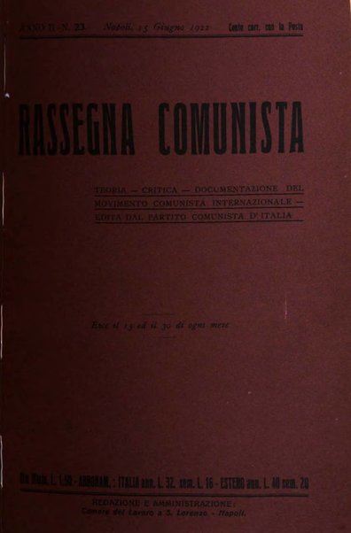 Rassegna comunista teoria, critica, documentazione del Movimento comunista internazionale