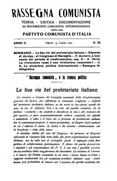 Rassegna comunista teoria, critica, documentazione del Movimento comunista internazionale