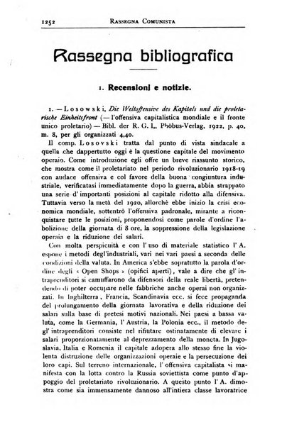 Rassegna comunista teoria, critica, documentazione del Movimento comunista internazionale