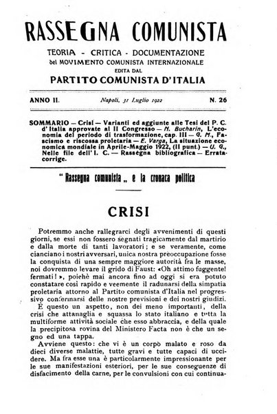 Rassegna comunista teoria, critica, documentazione del Movimento comunista internazionale