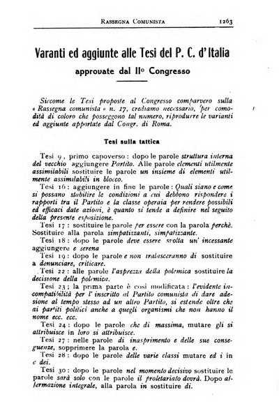 Rassegna comunista teoria, critica, documentazione del Movimento comunista internazionale