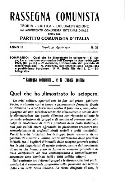 Rassegna comunista teoria, critica, documentazione del Movimento comunista internazionale