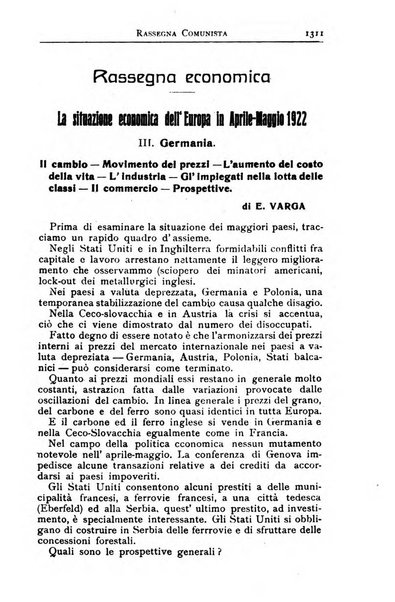 Rassegna comunista teoria, critica, documentazione del Movimento comunista internazionale