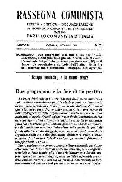 Rassegna comunista teoria, critica, documentazione del Movimento comunista internazionale