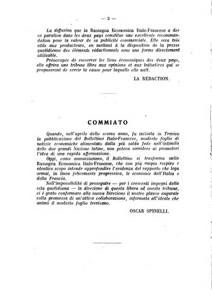 Rassegna economica italo-francese revue mensuelle des problemes economiques et commerciaux franco-italiens