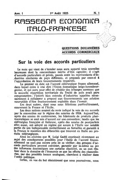 Rassegna economica italo-francese revue mensuelle des problemes economiques et commerciaux franco-italiens