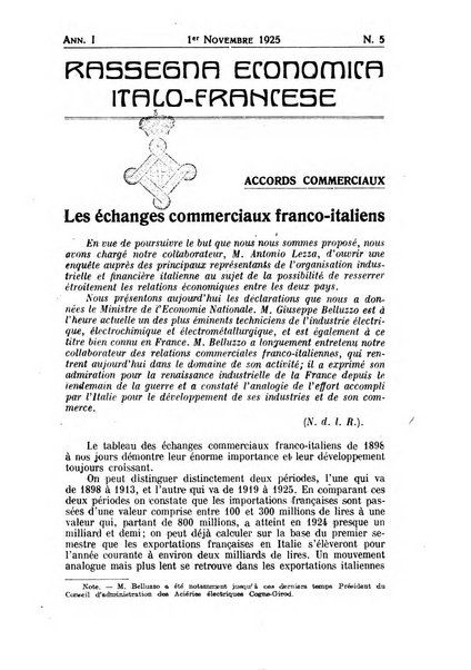 Rassegna economica italo-francese revue mensuelle des problemes economiques et commerciaux franco-italiens