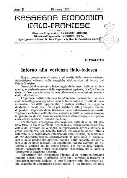 Rassegna economica italo-francese revue mensuelle des problemes economiques et commerciaux franco-italiens