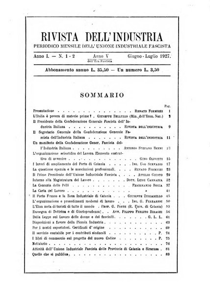 Rivista dell'industria periodico mensile dell'Unione industriale fascista