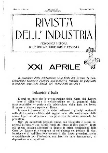 Rivista dell'industria periodico mensile dell'Unione industriale fascista