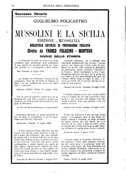 Rivista dell'industria periodico mensile dell'Unione industriale fascista