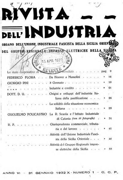 Rivista dell'industria periodico mensile dell'Unione industriale fascista