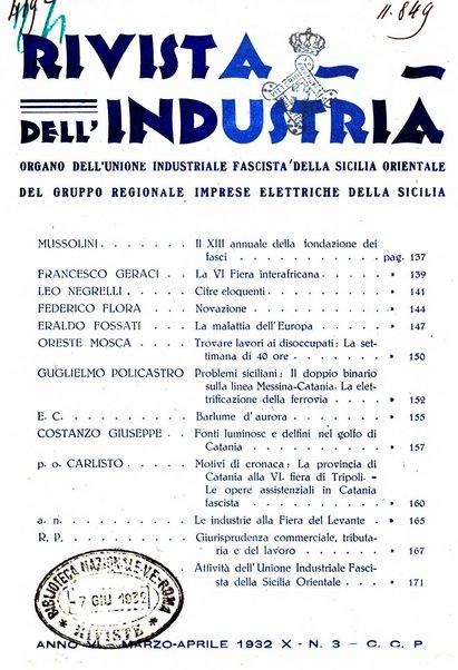 Rivista dell'industria periodico mensile dell'Unione industriale fascista