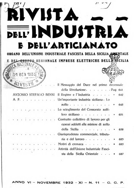 Rivista dell'industria periodico mensile dell'Unione industriale fascista