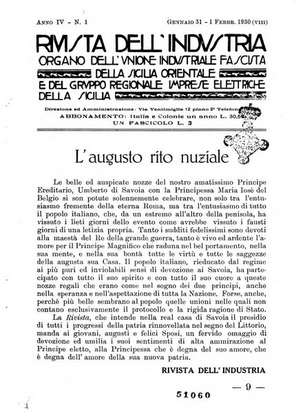 Rivista dell'industria periodico mensile dell'Unione industriale fascista