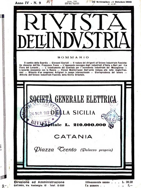 Rivista dell'industria periodico mensile dell'Unione industriale fascista