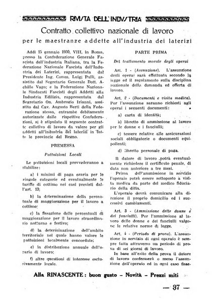 Rivista dell'industria periodico mensile dell'Unione industriale fascista