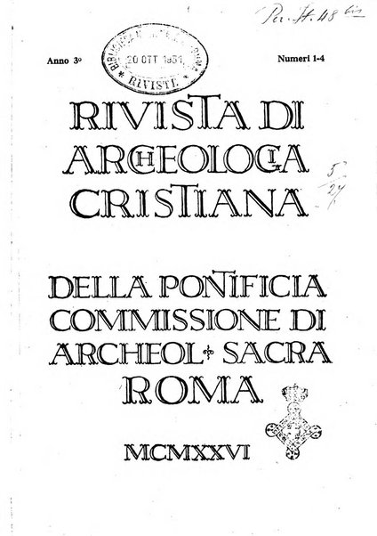 Rivista di archeologia cristiana della Pontificia Commissione di archeologia sacra