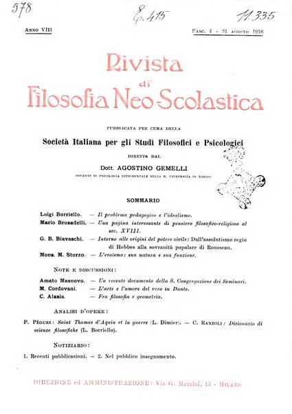 Rivista di filosofia neo-scolastica