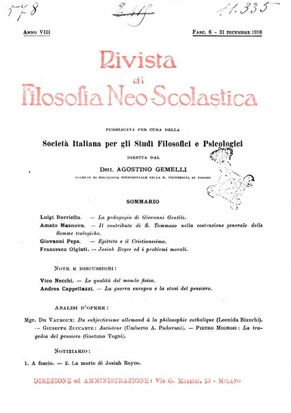 Rivista di filosofia neo-scolastica