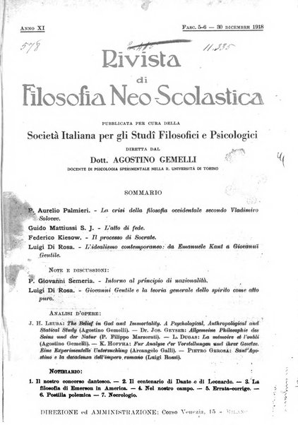 Rivista di filosofia neo-scolastica