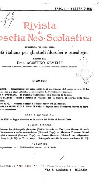 Rivista di filosofia neo-scolastica