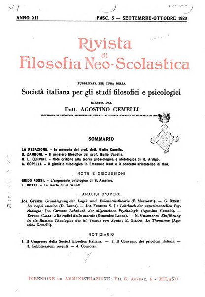 Rivista di filosofia neo-scolastica