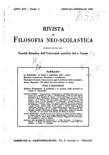 Rivista di filosofia neo-scolastica