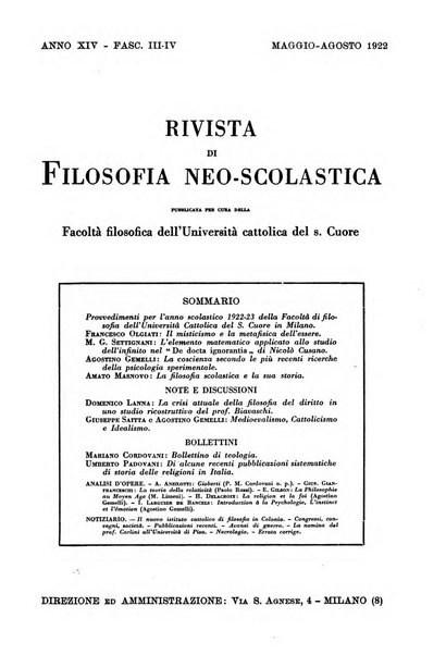 Rivista di filosofia neo-scolastica