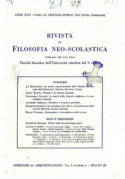 Rivista di filosofia neo-scolastica