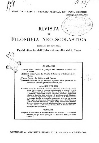 Rivista di filosofia neo-scolastica