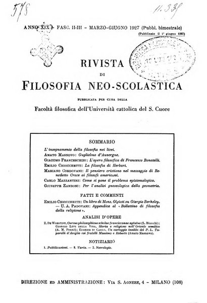 Rivista di filosofia neo-scolastica