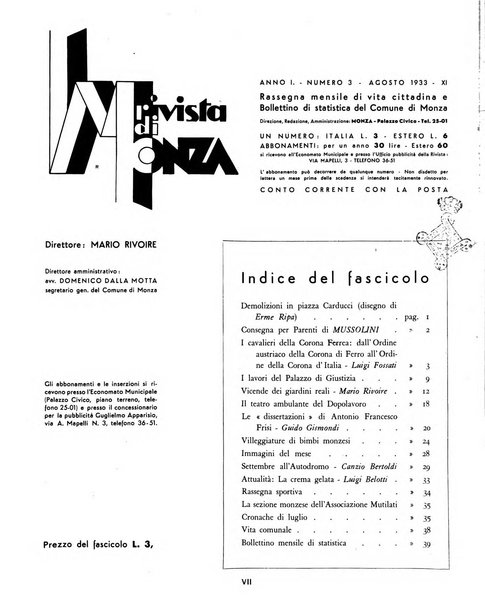 Rivista di Monza rassegna mensile di vita cittadina e bollettino di statistica del comune di Monza