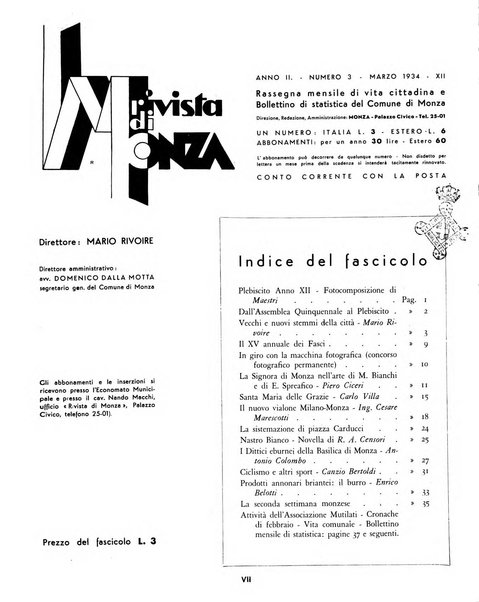 Rivista di Monza rassegna mensile di vita cittadina e bollettino di statistica del comune di Monza