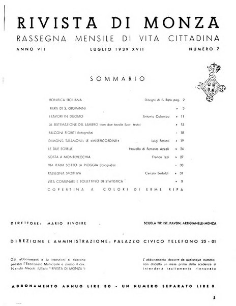 Rivista di Monza rassegna mensile di vita cittadina e bollettino di statistica del comune di Monza