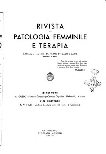 Rivista di patologia femminile e terapia