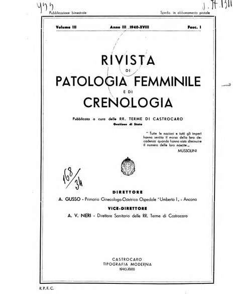 Rivista di patologia femminile e terapia