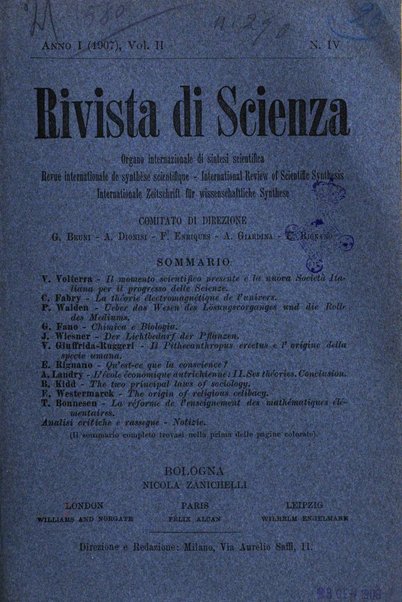 Rivista di scienza organo internazionale di sintesi scientifica