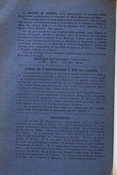 Rivista di scienza organo internazionale di sintesi scientifica