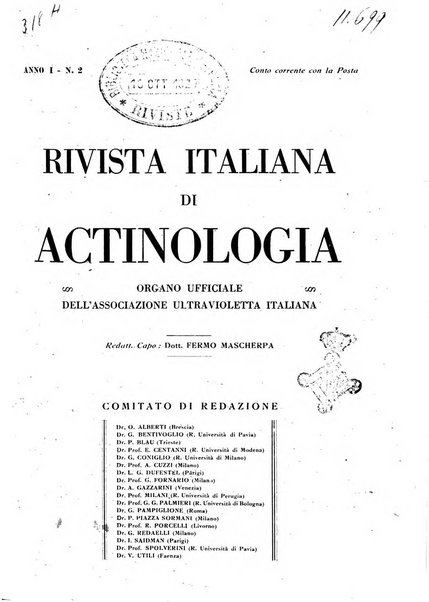 Rivista italiana di actinologia rivista ufficiale dell'Associazione ultravioletta italiana